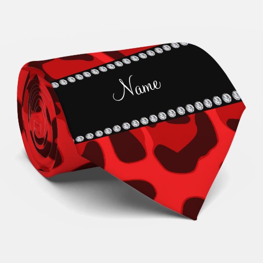 Gepersonaliseerde naam rood luipspatroon stropdas (Opgerold)
