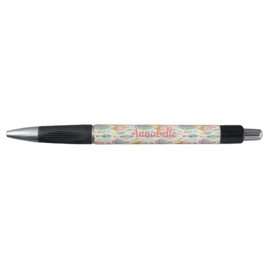 Gepersonaliseerde naam, roze Aqua Boho veren Pen (Voorkant)