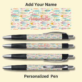 Gepersonaliseerde naam, roze Aqua Boho veren Pen