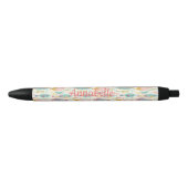 Gepersonaliseerde naam, roze Aqua Boho veren Zwarte Inkt Pen (Voorkant)