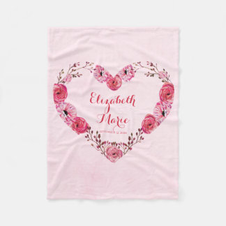 Gepersonaliseerde naam Roze Baby Meisje Bloemen Mo Fleece Deken