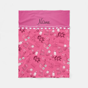 Gepersonaliseerde naam roze babydieren fleece deken