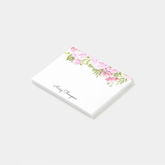 Gepersonaliseerde naam Roze Bloemen Script Post-it® Notes (Schuin)