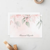 Gepersonaliseerde naam ROZE BLOEMIGE ROZEN Notitie Notitiekaartje (Voorkant / Achterkant in situ)