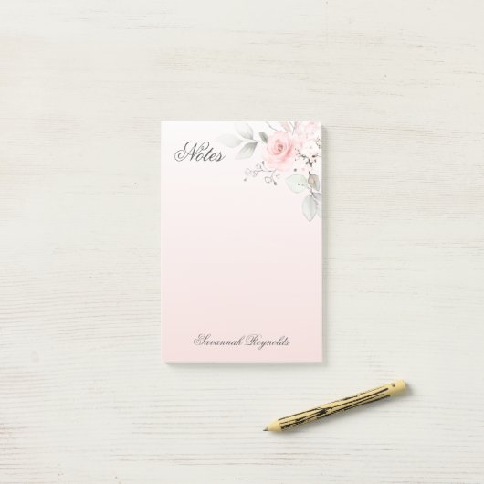 Gepersonaliseerde naam ROZE BLOEMIGE ROZEN Notitie Post-it® Notes (Op bureau)
