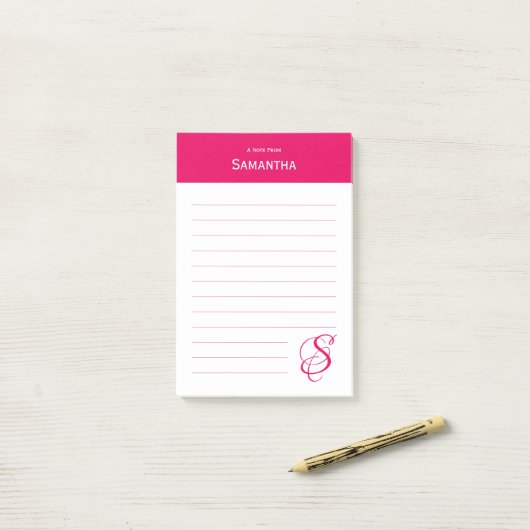 Gepersonaliseerde naam Roze Elegant Monogram Vol Post-it® Notes (Op bureau)
