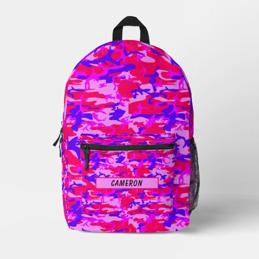 Gepersonaliseerde Naam Roze en Blauwe Camouflage Bedrukte Rugzak (Voorkant)