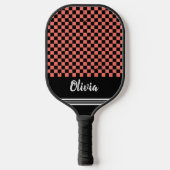 Gepersonaliseerde Naam roze en zwart Checker Patro Pickleball Paddle (Voorkant)