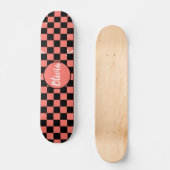 Gepersonaliseerde Naam roze en zwart Checkerboard Persoonlijk Skateboard (Voorkant)