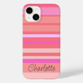 Gepersonaliseerde naam Roze gestript script Case-Mate iPhone Case (Achterkant)