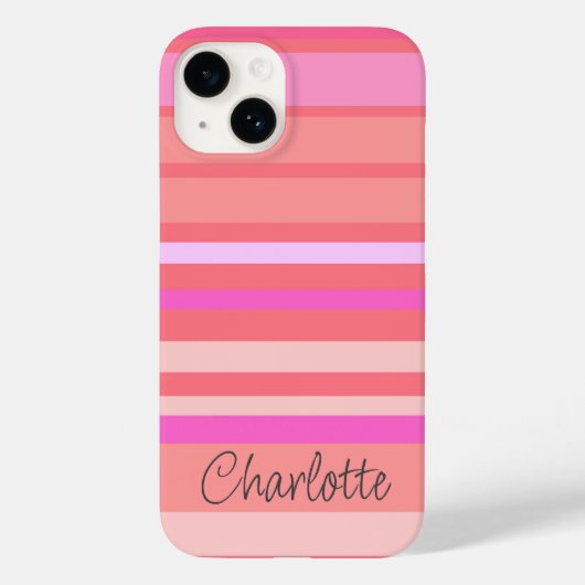 Gepersonaliseerde naam Roze gestript script Case-Mate iPhone Case (Achterkant)
