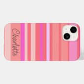 Gepersonaliseerde naam Roze gestript script Case-Mate iPhone Case (Achterkant (horizontaal))