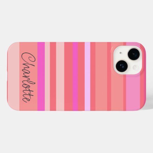 Gepersonaliseerde naam Roze gestript script Case-Mate iPhone Case (Achterkant (horizontaal))