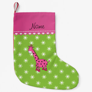 Gepersonaliseerde naam roze giraf groene bloemen kleine kerstsok