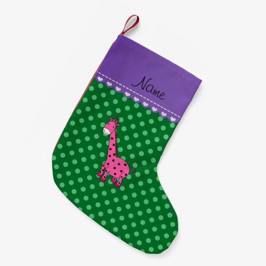 Gepersonaliseerde naam roze giraffe groene polka s kleine kerstsok (Voorkant (Hangend))