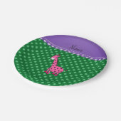 Gepersonaliseerde naam roze giraffe groene polka s papieren bordje (Gekanteld)