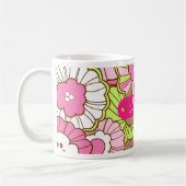 Gepersonaliseerde naam Roze Groene Bloemen Patroon Koffiemok (Links)