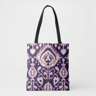 Gepersonaliseerde naam roze Ikat Pattern Bridesmai Tote Bag