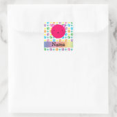 Gepersonaliseerde naam roze kat regenboog poten vierkante sticker (Tas)