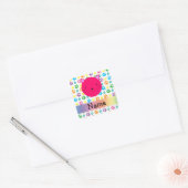 Gepersonaliseerde naam roze kat regenboog poten vierkante sticker (Envelop)