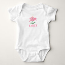 Gepersonaliseerde naam roze lelie bloem baby bodys