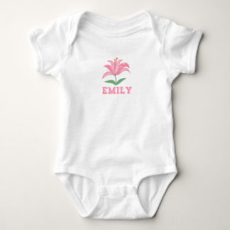 Gepersonaliseerde naam roze lelie bloem baby bodys romper