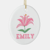Gepersonaliseerde naam roze lelie bloem baby keramisch ornament (Rechts)