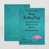 Gepersonaliseerde naam roze manatee turquoise glit kaart (Voorkant / Achterkant)