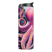 Gepersonaliseerde naam Roze Octopus Blue Ocean Wav Thermosbeker (Gedraaid links)