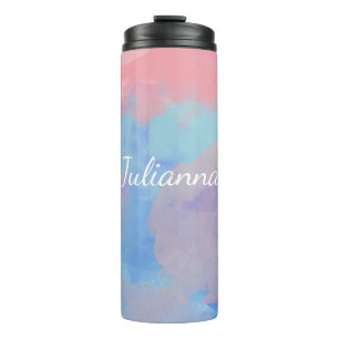 Gepersonaliseerde naam Roze Paarse pastel Waterver Thermosbeker