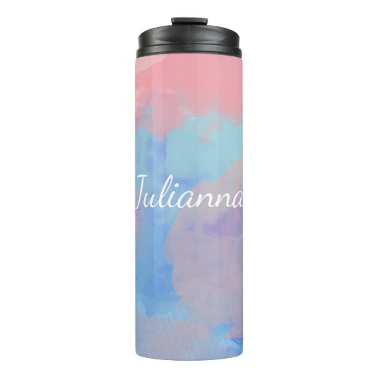 Gepersonaliseerde naam Roze Paarse pastel Waterver Thermosbeker (Voorkant)
