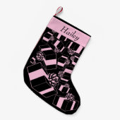  gepersonaliseerde naam roze pakkettenpatroon kleine kerstsok (Voorkant (Hangend))