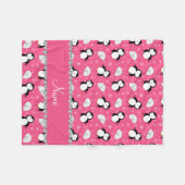 Gepersonaliseerde naam roze pinguïns gooit sneeuwv fleece deken (Voorkant (Horizontaal))