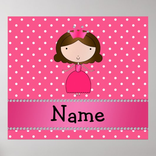 Gepersonaliseerde naam roze prinses roze polka dot poster (Voorkant)