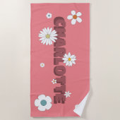 Gepersonaliseerde naam Roze Retro Style Bloemen Strandlaken (Voorkant)