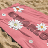 Gepersonaliseerde naam Roze Retro Style Bloemen Strandlaken