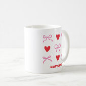 Gepersonaliseerde naam Roze Rode Coquette Bow Hear Koffiemok (Voorkant rechts)