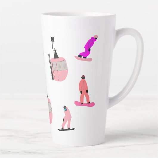 Gepersonaliseerde naam Roze Snowboard Snowboarden Latte Mok (Rechts)