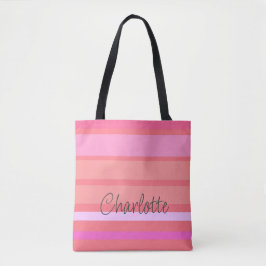 Gepersonaliseerde naam Roze strepen Tote Bag