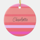 Gepersonaliseerde naam Roze Stripes Kerstmis Keramisch Ornament (Voorkant)