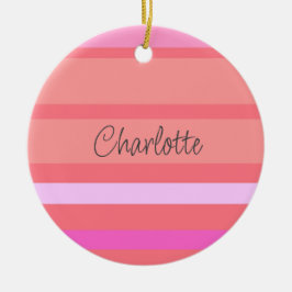Gepersonaliseerde naam Roze Stripes Kerstmis Keramisch Ornament