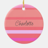 Gepersonaliseerde naam Roze Stripes Kerstmis Keramisch Ornament (Achterkant)