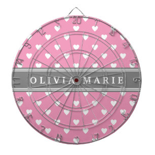 Gepersonaliseerde naam Roze wit hartpatroon Dartbord