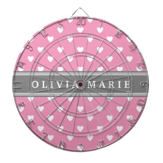 Gepersonaliseerde naam Roze wit hartpatroon Dartbord (Voorkant)