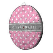 Gepersonaliseerde naam Roze wit hartpatroon Dartbord (Voorkant Rechts)