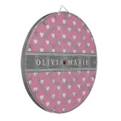 Gepersonaliseerde naam Roze wit hartpatroon Dartbord (Voorkant Links)