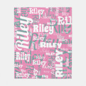 Gepersonaliseerde naam Roze Wit Herhaal Typografie Fleece Deken (Voorkant)