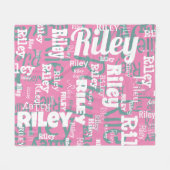 Gepersonaliseerde naam Roze Wit Herhaal Typografie Fleece Deken (Voorkant (Horizontaal))