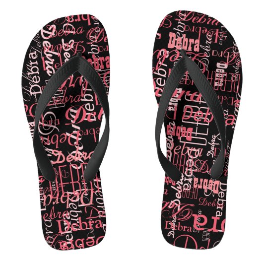 Gepersonaliseerde Naam Roze Zwart FlipFlop voor Ha Teenslippers (Voetbed)