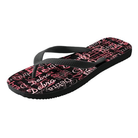 Gepersonaliseerde Naam Roze Zwart FlipFlop voor Ha Teenslippers (Schuin)